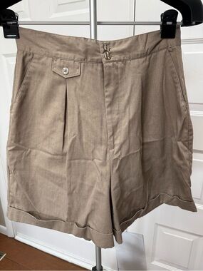High-Waist Tailored Khaki Bermuda Shorts